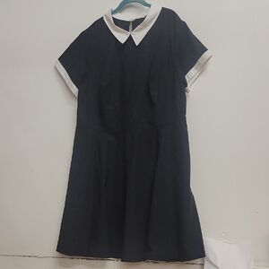 EShakti Wednesday Cotton Black Dress with White Collar 3X 24W Euc